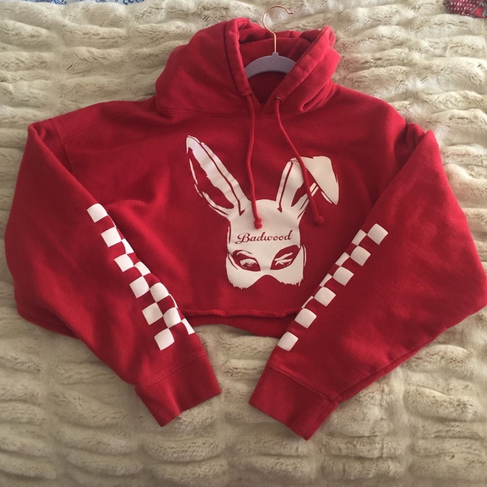 BADWOOD red bunny cropped hoodie checkered